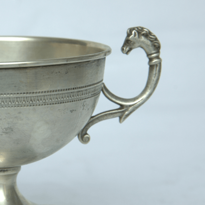 Antique Bowl With Stand and Double Handles And Engravings Germany Style. - Ghatan Antique