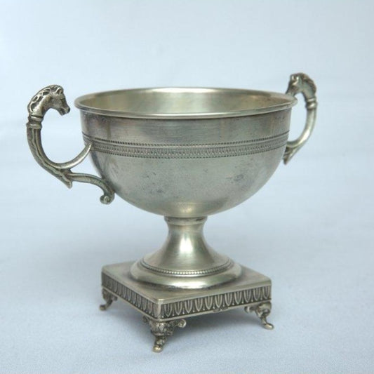 Antique Bowl With Stand and Double Handles And Engravings Germany Style. - Ghatan Antique