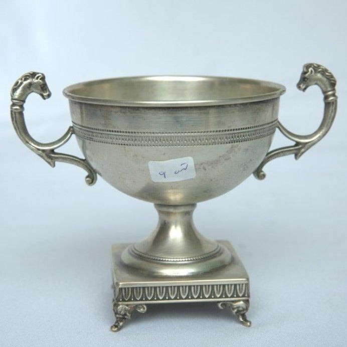 Antique Bowl With Stand and Double Handles And Engravings Germany Style. - Ghatan Antique
