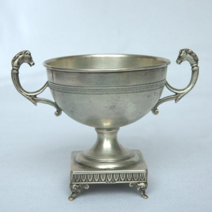 Antique Bowl With Stand and Double Handles And Engravings Germany Style. - Ghatan Antique