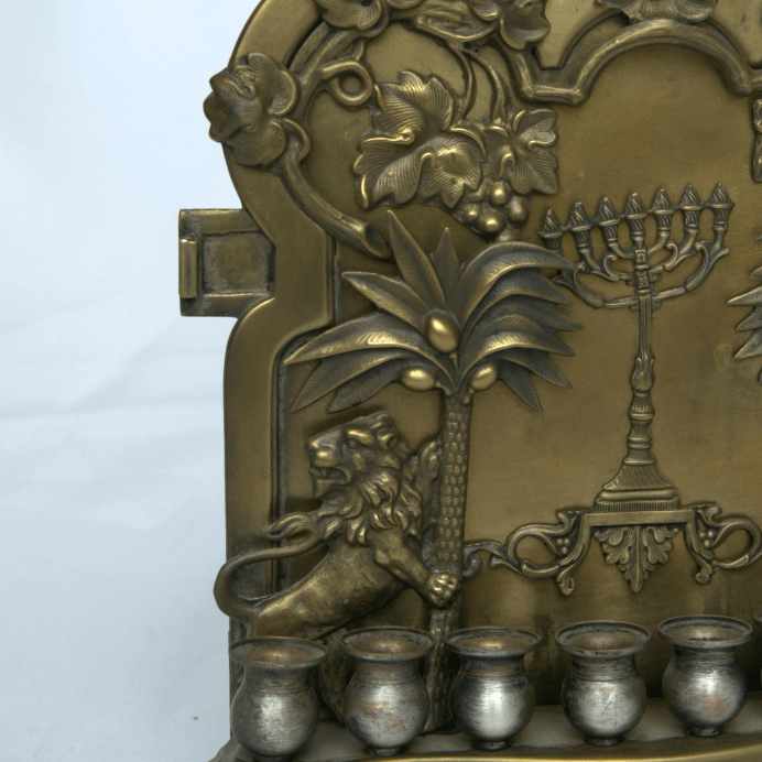 Antique Hanukia / Menorah made of Copper By Galha Warsaw Gift for Chanukah. - Ghatan Antique