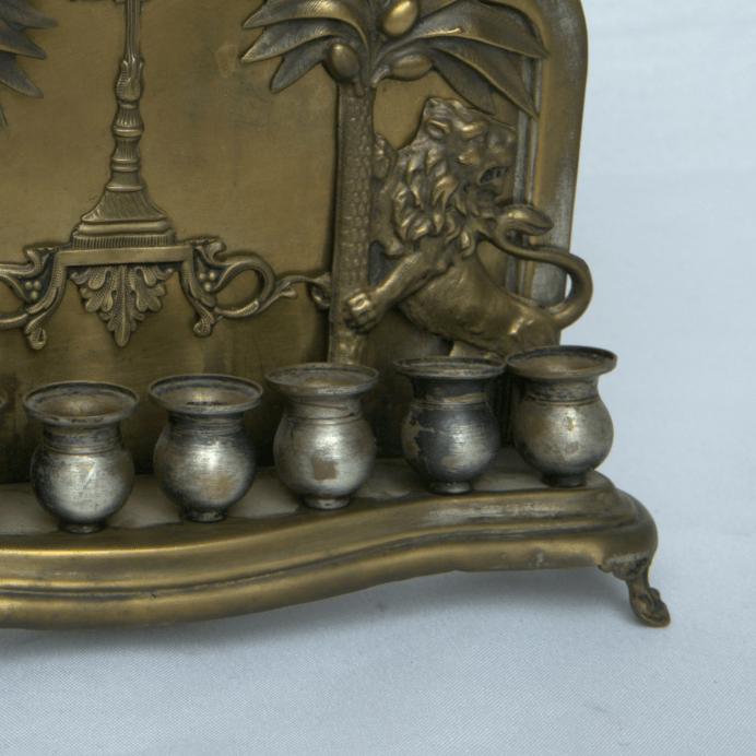 Antique Hanukia / Menorah made of Copper By Galha Warsaw Gift for Chanukah. - Ghatan Antique