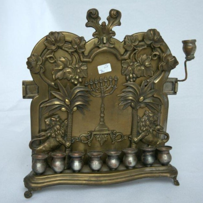 Antique Hanukia / Menorah made of Copper By Galha Warsaw Gift for Chanukah. - Ghatan Antique