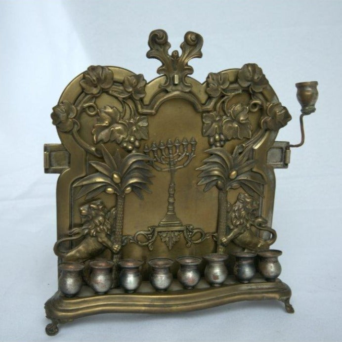 Antique Hanukia / Menorah made of Copper By Galha Warsaw Gift for Chanukah. - Ghatan Antique