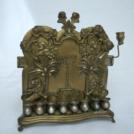 Antique Hanukia / Menorah made of Copper By Galha Warsaw Gift for Chanukah. - Ghatan Antique