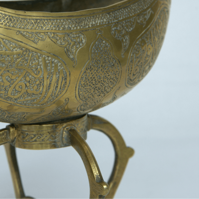 Antique Kashkaul Bowl  Made of Brass and Damascus - Ghatan Antique