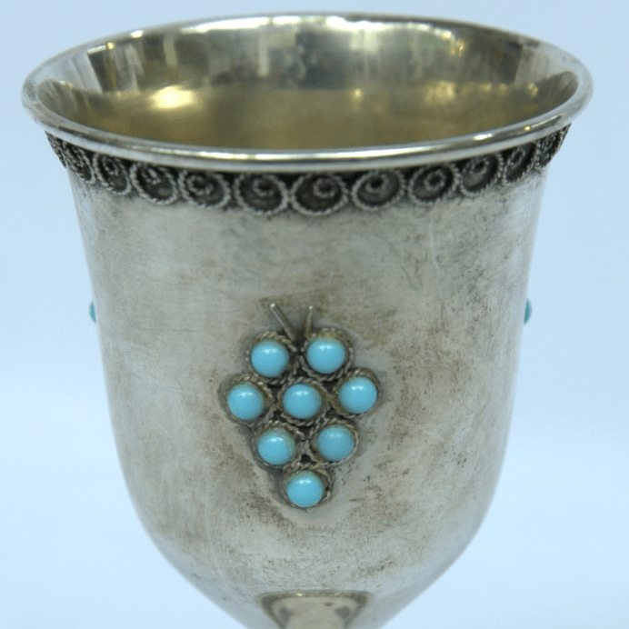 Antique Kiddush Cup made of S925 whit Turquoise Stones. - Ghatan Antique
