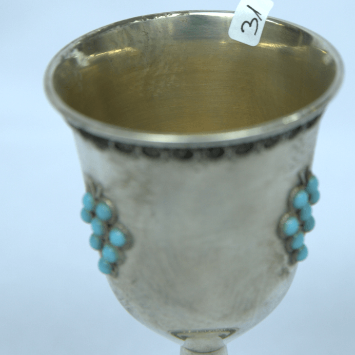 Antique Kiddush Cup made of S925 whit Turquoise Stones. - Ghatan Antique