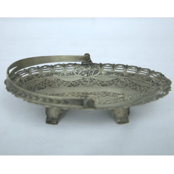 Antique Serving Basket made of Sterling Silver Persian Style With Swing Handle Historical Antique - Ghatan Antique