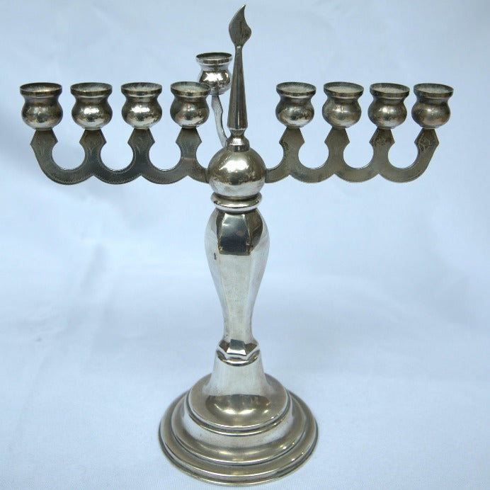 Beautiful Hanukia / Menorah Made Of Sterling Silver Israel Style. - Ghatan Antique