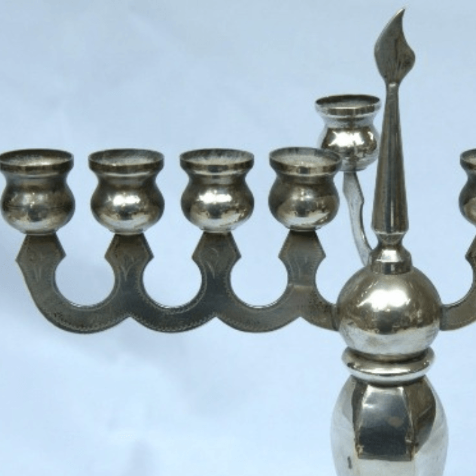 Beautiful Hanukia / Menorah Made Of Sterling Silver Israel Style. - Ghatan Antique
