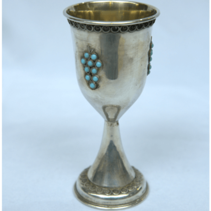 Beautiful Kiddush Cup whit Turquoise Stones made of S925. - Ghatan Antique