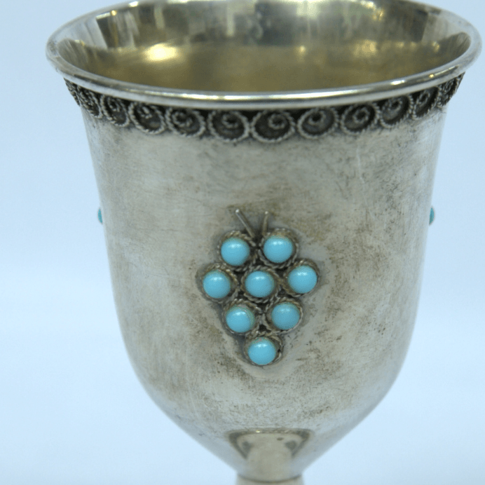 Beautiful Kiddush Cup whit Turquoise Stones made of S925. - Ghatan Antique