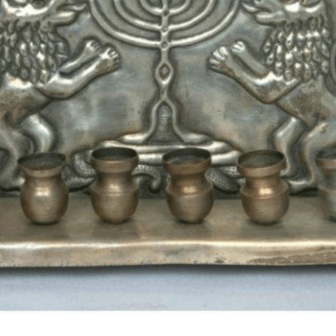 Rare Hanukia / Menorah Antique Made of Copper By Galha Warsaw Artist Poland Style. - Ghatan Antique