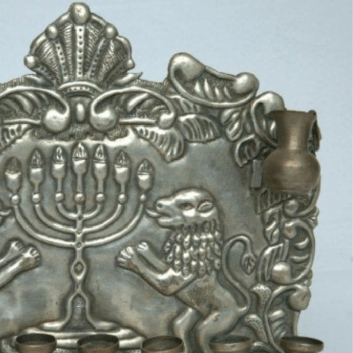 Rare Hanukia / Menorah Antique Made of Copper By Galha Warsaw Artist Poland Style. - Ghatan Antique