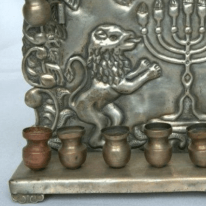 Rare Hanukia / Menorah Antique Made of Copper By Galha Warsaw Artist Poland Style. - Ghatan Antique