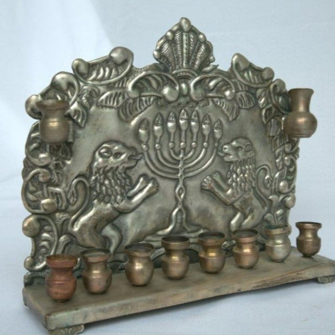 Rare Hanukia / Menorah Antique Made of Copper By Galha Warsaw Artist Poland Style. - Ghatan Antique