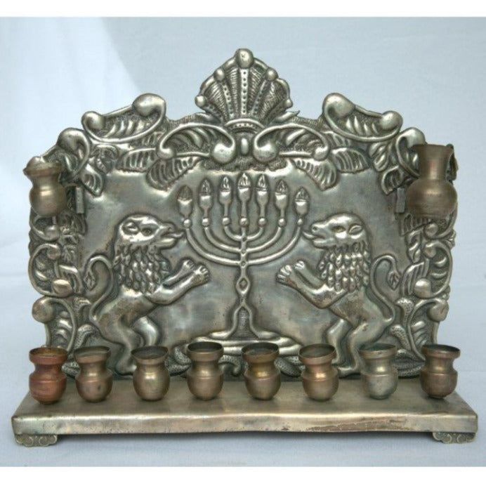 Rare Hanukia / Menorah Antique Made of Copper By Galha Warsaw Artist Poland Style. - Ghatan Antique