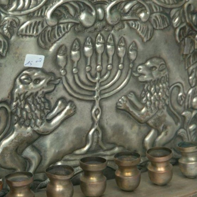 Rare Hanukia / Menorah Antique Made of Copper By Galha Warsaw Artist Poland Style. - Ghatan Antique
