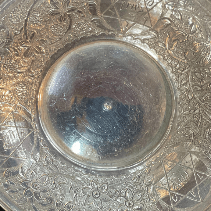 Rare Kiddush Cup Whit Plate Set Made Of Sterling Silver whit Paintings and Engravings for Shabbat - Ghatan Antique