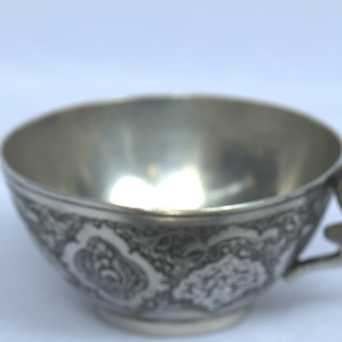 Rare Kiddush Cup Whit Plate Set Made Of Sterling Silver whit Paintings and Engravings for Shabbat - Ghatan Antique