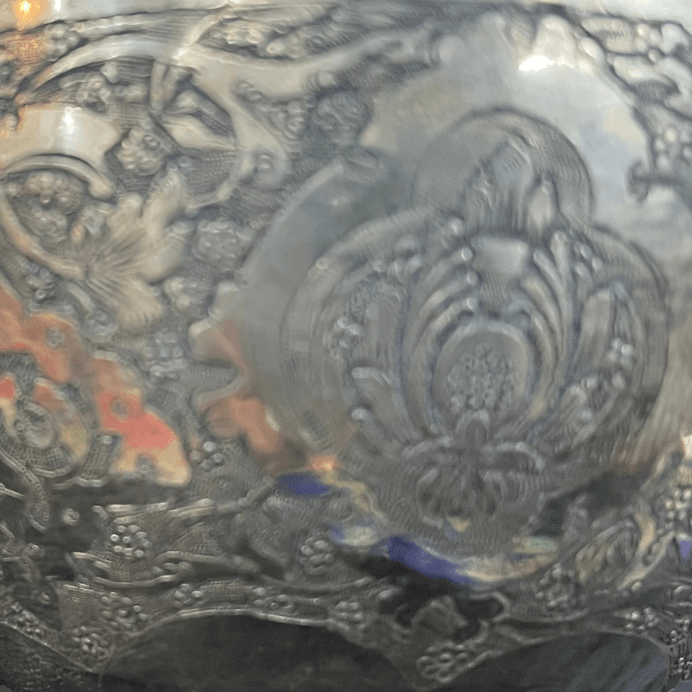 Rare Kiddush Cup Whit Plate Set Made Of Sterling Silver whit Paintings and Engravings for Shabbat - Ghatan Antique