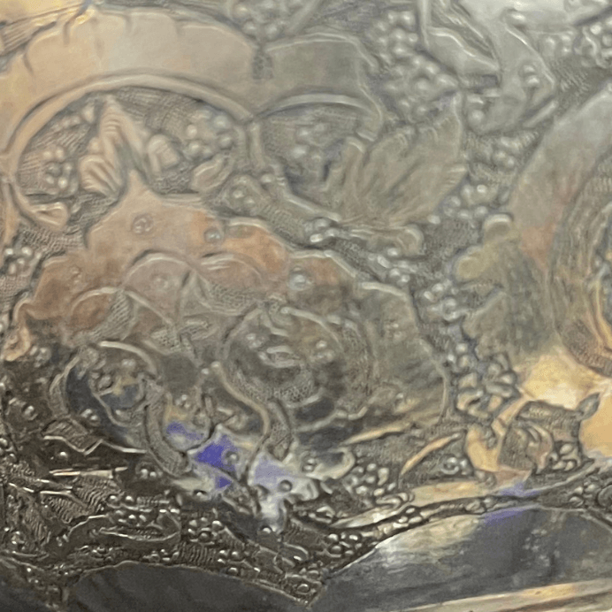 Rare Kiddush Cup Whit Plate Set Made Of Sterling Silver whit Paintings and Engravings for Shabbat - Ghatan Antique