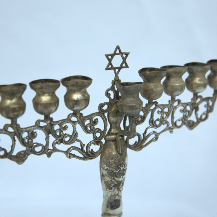 Special Hanukia / Menorah with Star of David made of Sterling Silver 925 Gift for Chanukah. - Ghatan Antique