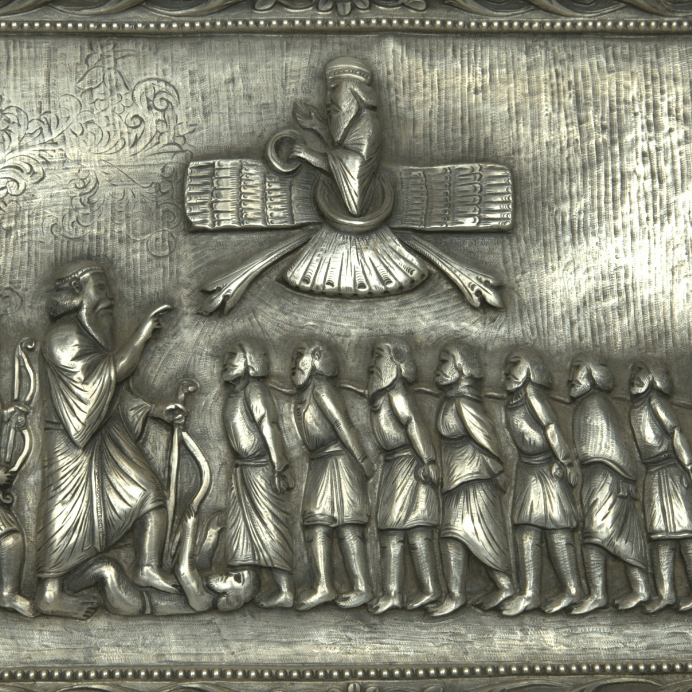 Unique Antique Illustration / Photo With Engravings And Story Cyrus made of Sterling Silver Persian Style. - Ghatan Antique