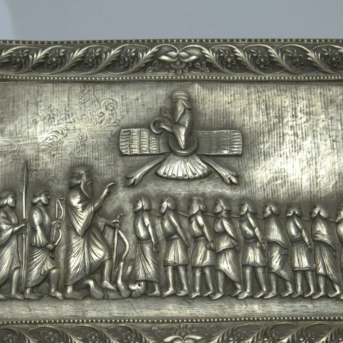 Unique Antique Illustration / Photo With Engravings And Story Cyrus made of Sterling Silver Persian Style. - Ghatan Antique