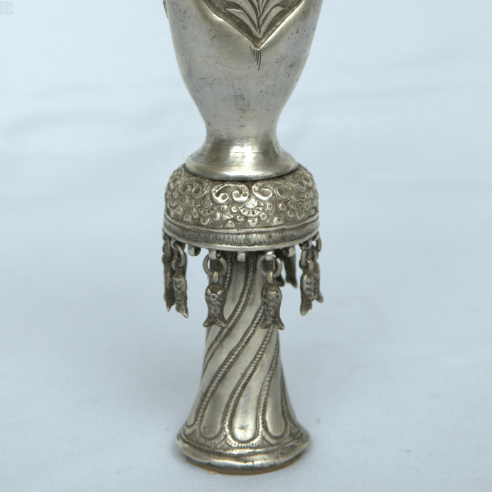 Unique Head Hookah with Engravings and Painting made of Sterling Silver Persian Style. - Ghatan Antique