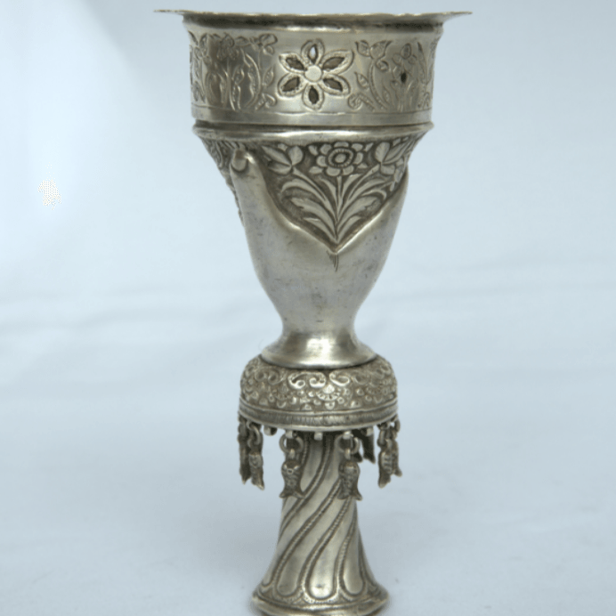 Unique Head Hookah with Engravings and Painting made of Sterling Silver Persian Style. - Ghatan Antique