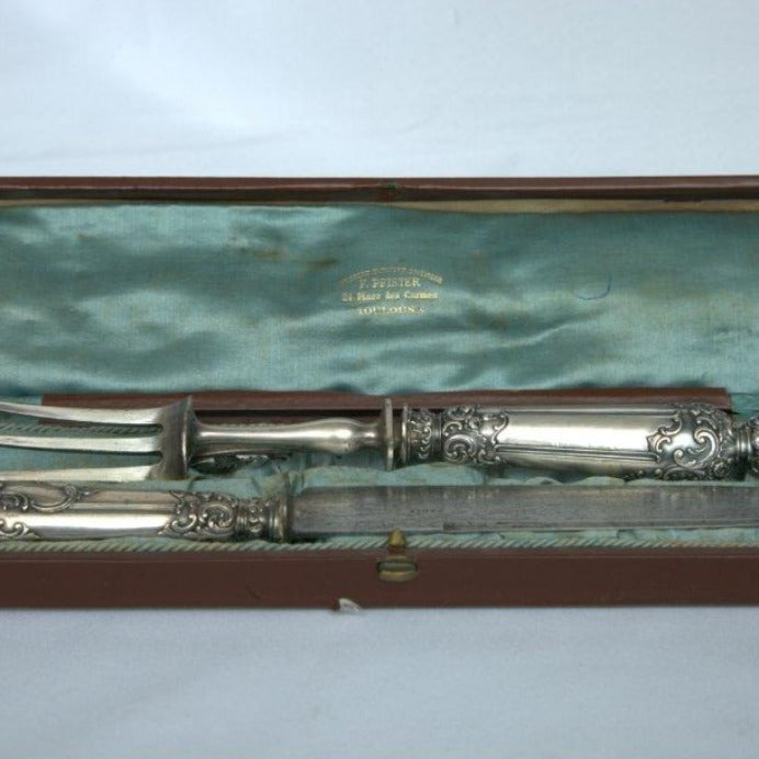 Unique Knife and Fork Rare Set of 2 Pieces of Sterling Silver With paintings French Style. - Ghatan Antique