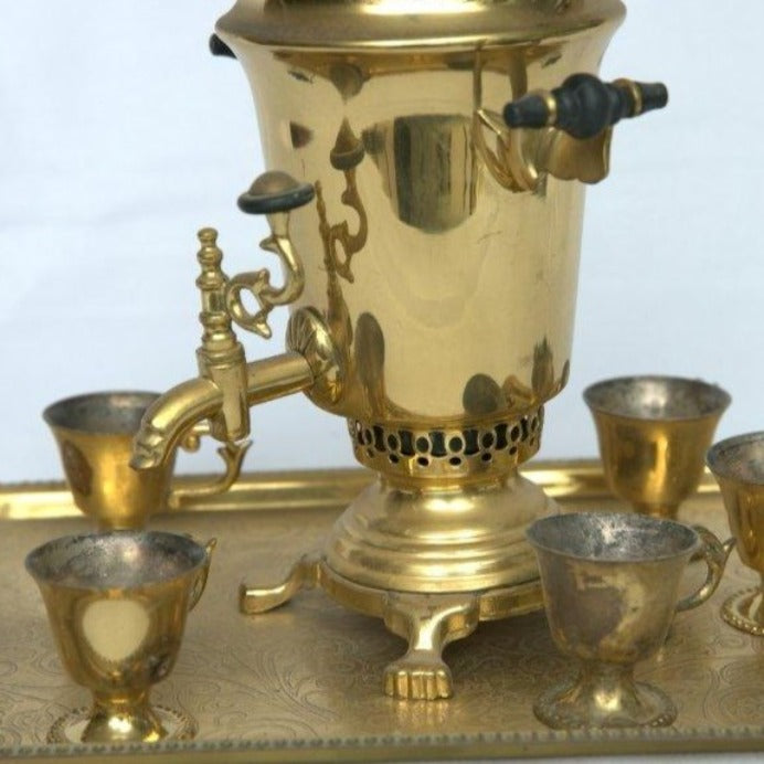 Unique Samovar Miniature Set Antique Russian Style made of Copper. - Ghatan Antique