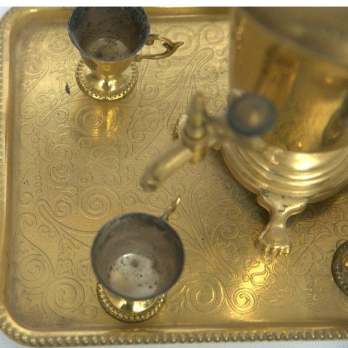 Unique Samovar Miniature Set Antique Russian Style made of Copper. - Ghatan Antique