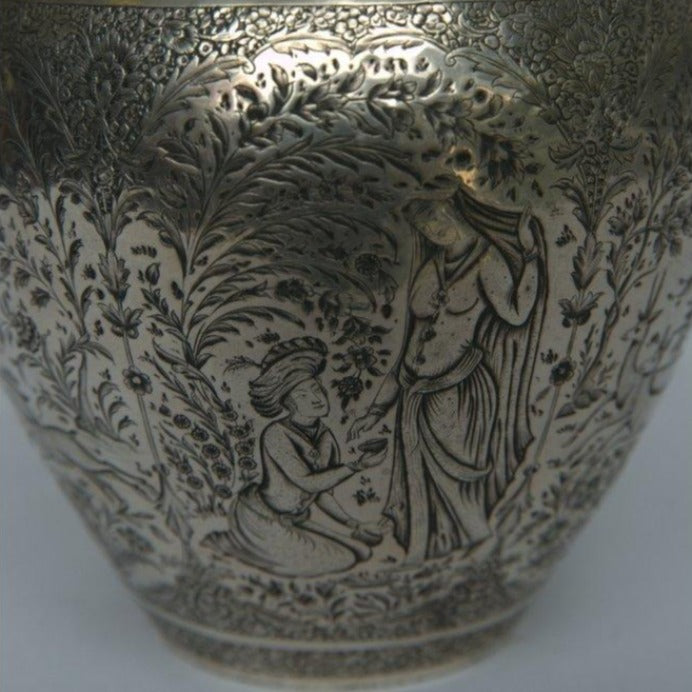 Unique Vase Antique made of Sterling Silver whit Engraving Story and portrayal for Home Decor BY Handmade Martin Armani Persian Style. - Ghatan Antique