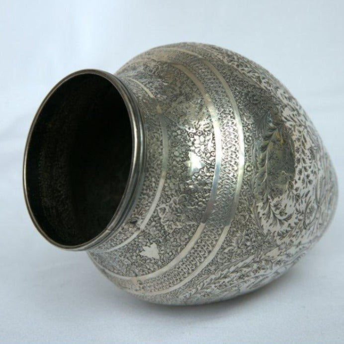 Unique Vase Antique made of Sterling Silver whit Engraving Story and portrayal for Home Decor BY Handmade Martin Armani Persian Style. - Ghatan Antique