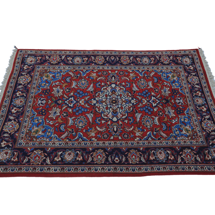 Vintage from the 1960s - Beautiful Vintage Persian – Qom Red Rug made of Camel Wool for Kids. - Ghatan Antique