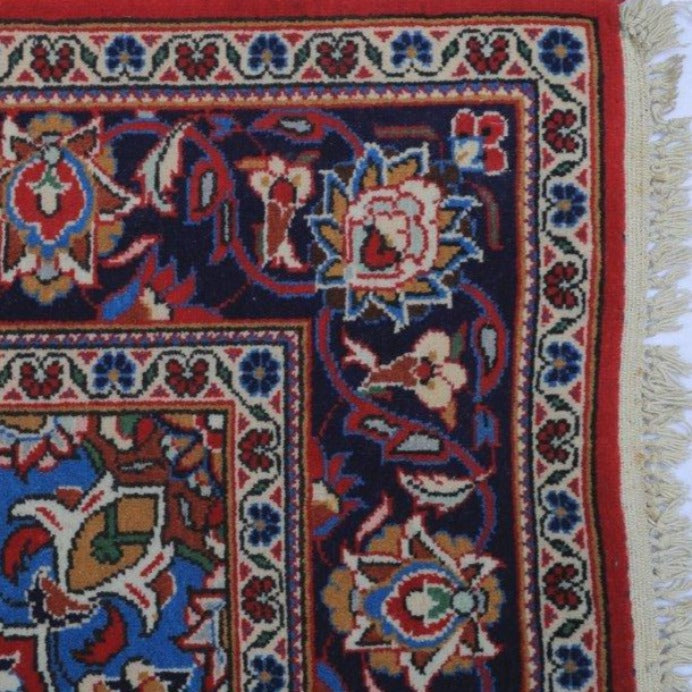 Vintage from the 1960s - Beautiful Vintage Persian – Qom Red Rug made of Camel Wool for Kids. - Ghatan Antique