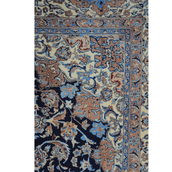 Vintage from the 1970s - Unique Persian Rug Beige and Black with Floral and Medallion for Living Room. - Ghatan Antique