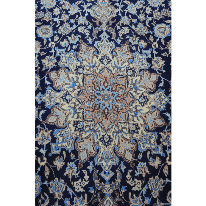 Vintage from the 1970s - Unique Persian Rug Beige and Black with Floral and Medallion for Living Room. - Ghatan Antique