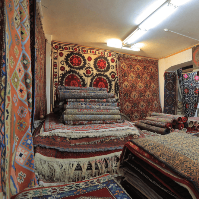 Vintage from the 1970s - Unique Persian Rug Beige and Black with Floral and Medallion for Living Room. - Ghatan Antique