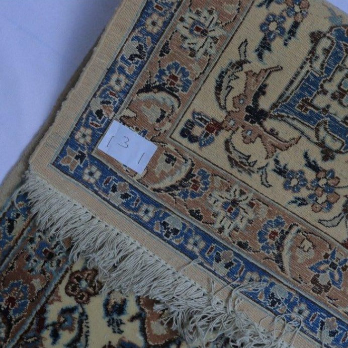 Vintage from the 1970s - Unique Persian Rug Beige and Black with Floral and Medallion for Living Room. - Ghatan Antique