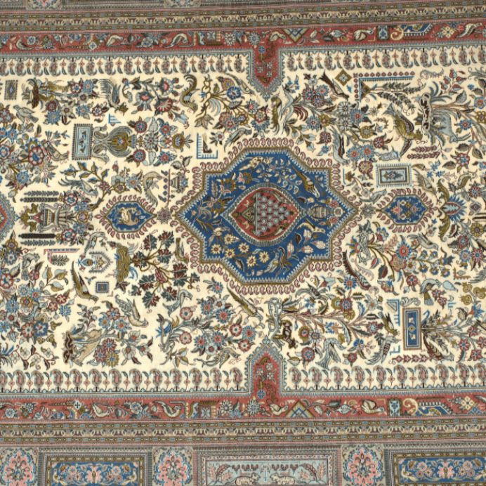 Vintage from the 20th Century - Rare Antique Persian Rug made of 100% Silk with Medallion and Signet BY Handmade Muhammad Jamshidi. - Ghatan Antique