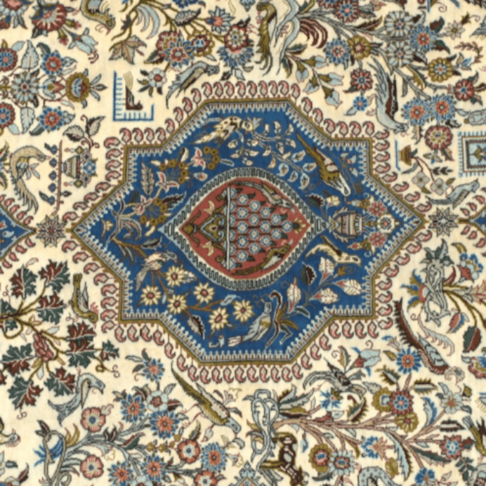 Vintage from the 20th Century - Rare Antique Persian Rug made of 100% Silk with Medallion and Signet BY Handmade Muhammad Jamshidi. - Ghatan Antique