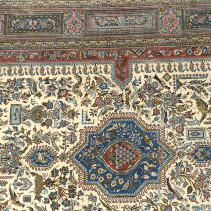 Vintage from the 20th Century - Rare Antique Persian Rug made of 100% Silk with Medallion and Signet BY Handmade Muhammad Jamshidi. - Ghatan Antique
