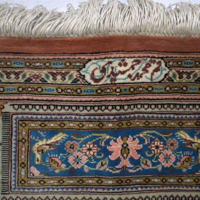 Vintage from the 20th Century - Rare Antique Persian Rug made of 100% Silk with Medallion and Signet BY Handmade Muhammad Jamshidi. - Ghatan Antique