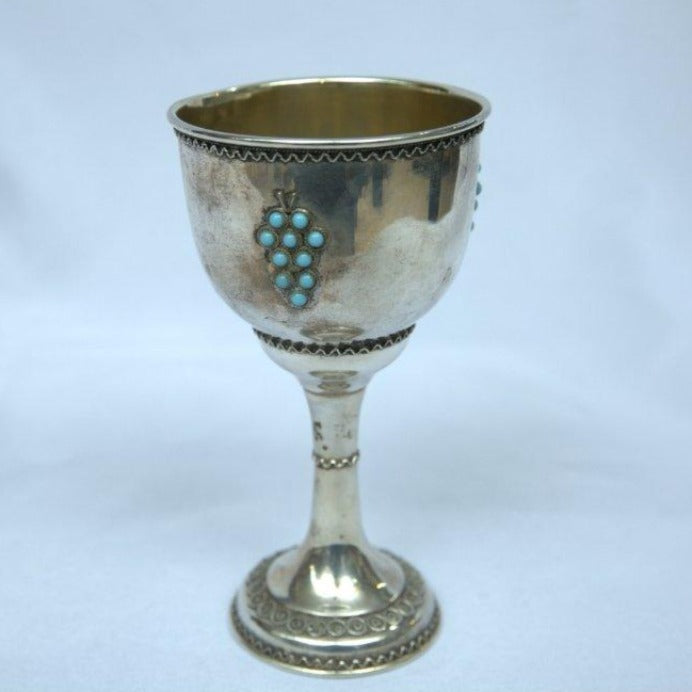 Vintage Kiddush Cup whit Turquoise Stones S925. - Ghatan Antique