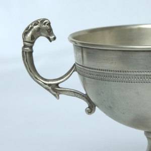 Antique Bowl With Stand and Double Handles And Engravings Germany Style. - Ghatan Antique
