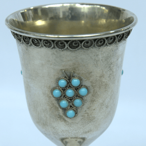 Antique Kiddush Cup made of S925 whit Turquoise Stones. - Ghatan Antique